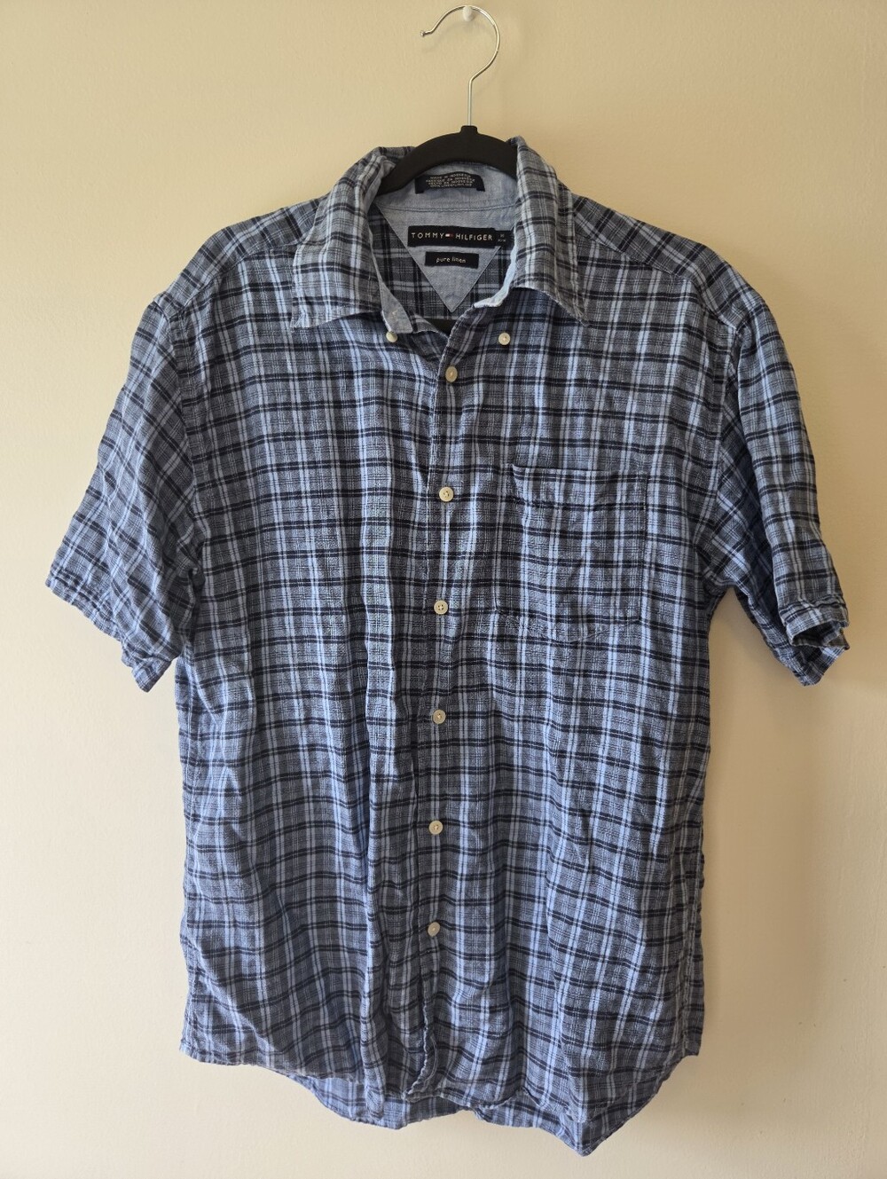 Tommy Hilfiger Light Blue & Navy Plaid Short-Sleeve Button-Down Shirt